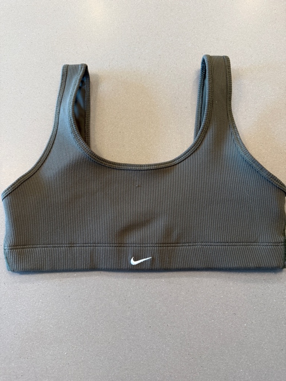 Nike Ribbed Scoop Sports Bra in Olive Green